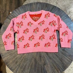 KITRI Women’s Linnea Knit Pink‎ V-Neck Floral Sweater | Small